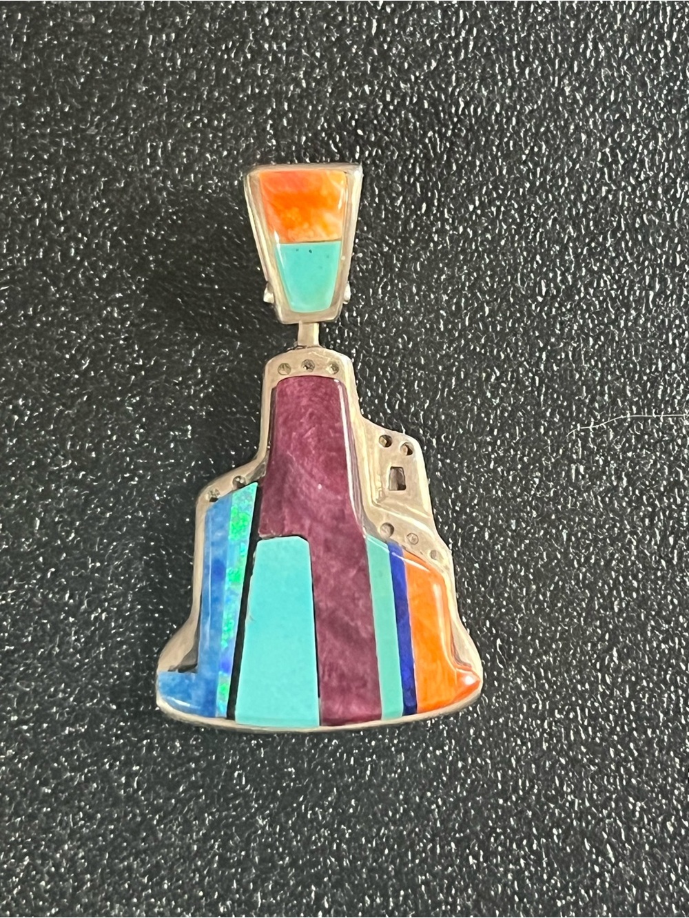 Edison Yazzie Sterling Multi-Stone Pueblo Inlay Pendant